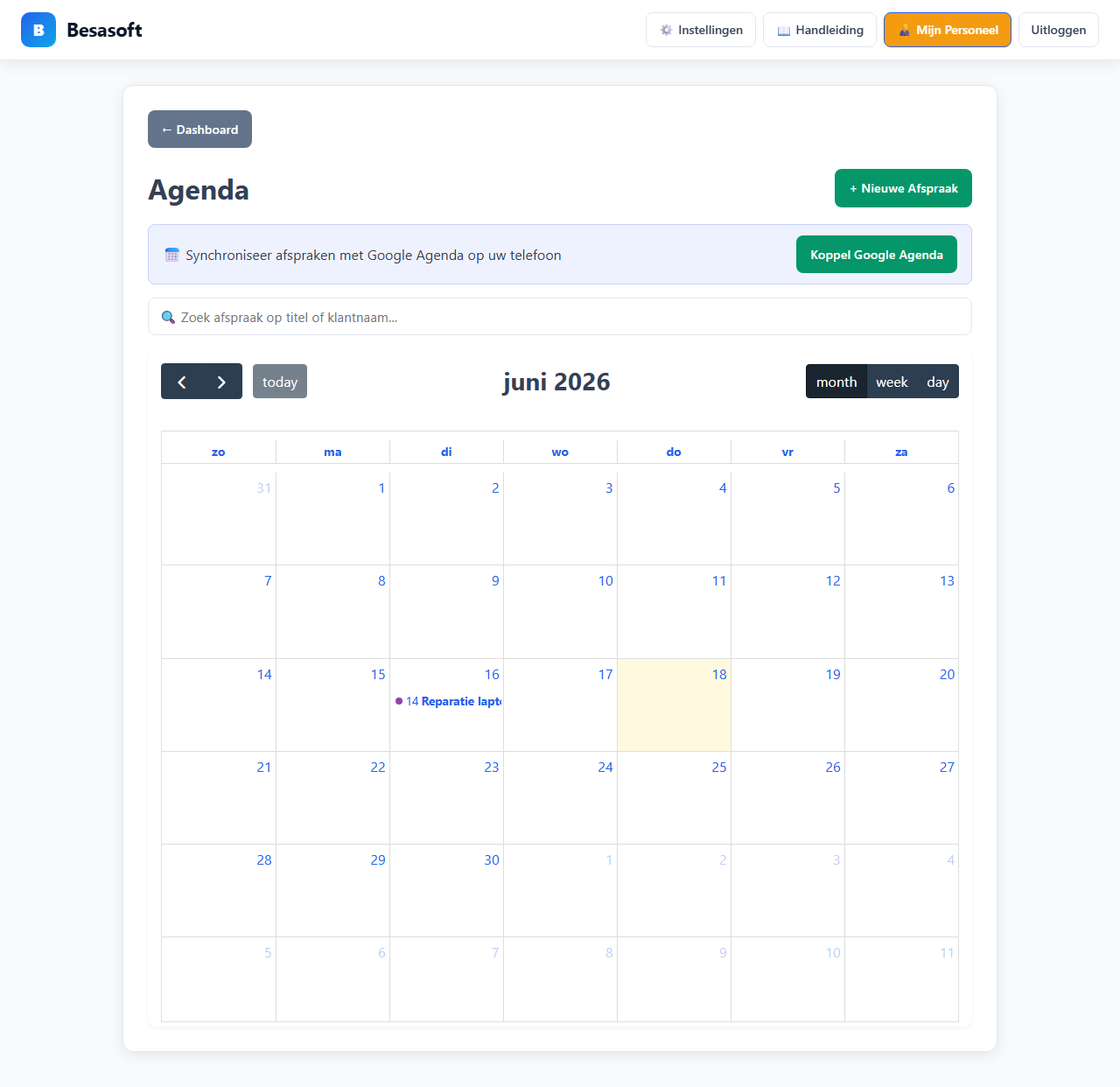 Agenda met kalenderweergave