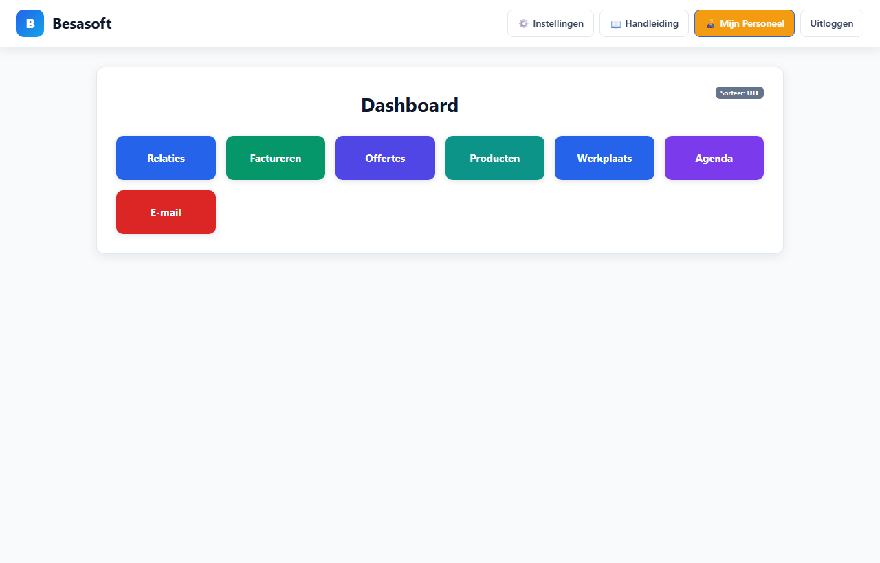 Dashboard van Besasoft CRM na inloggen