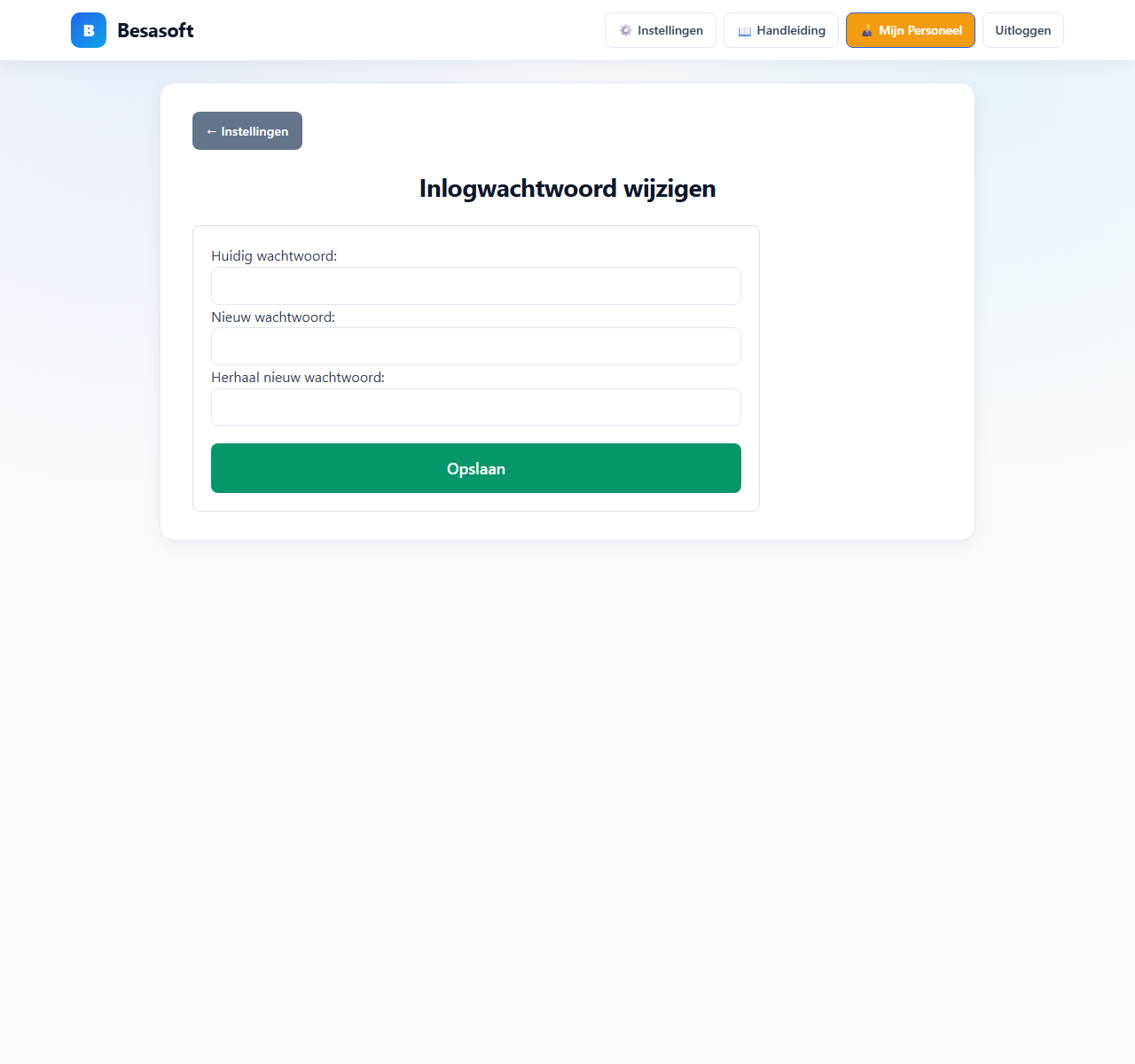 Pagina om het inlogwachtwoord te wijzigen